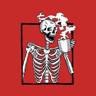 halloween skeleton drinking coffee funny T-Shirt