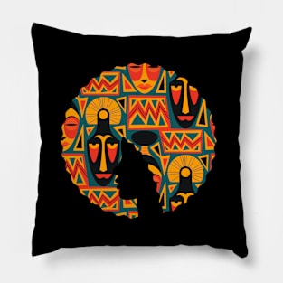 Afro Hair Woman with African Pattern, Black History Pillow