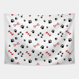 Dog treat candy cane and paw prints. Tapestry