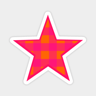 Orange and Pink Buffalo Plaid Star Magnet