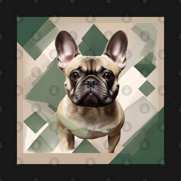 Risograph Style Tan Green French Bulldog by CandyApparel