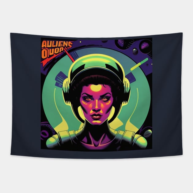 Special Op: Aliens Retro Futurism Tapestry by musicgeniusart