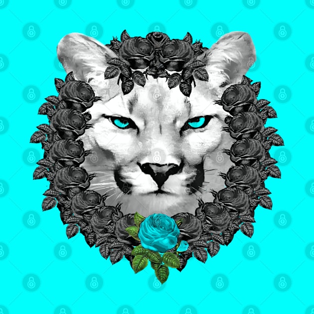 Mountain Lion Blue Rose Wreath by Nuletto