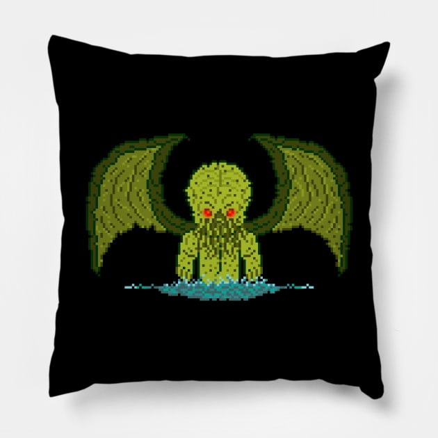 Pixel Monster Cthulhu Top Left Pillow by gkillerb