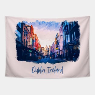 Watercolor Painting - Ireland Dublin, Streets Tapestry