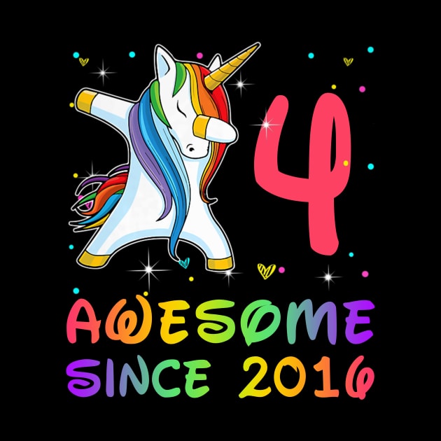 Awesome Since 2016 Birthday Unicorn Dabbing Gift 4 Years Old by Soema