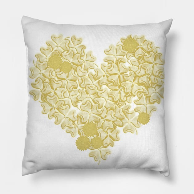 gold clover in romantic heart shape on white Pillow by hereswendy