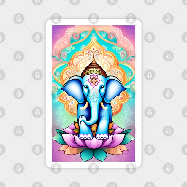 Ganesh sitting on a lotus flower Magnet by mariasshop