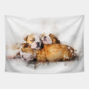 Sleeping Bulldog puppies watercolor Tapestry