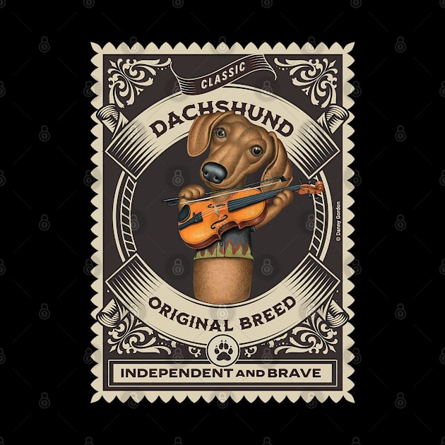 Cute Dachshund playing violin in classic circle by Danny Gordon Art