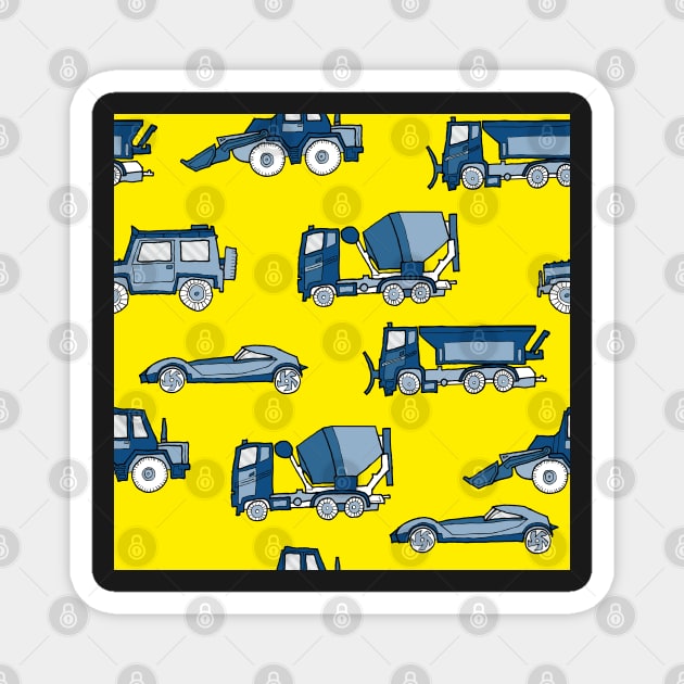 Vehicles blue on yellow Magnet by kobyakov
