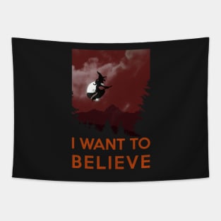 I want to believe - Halloween witch is flying in the moonlight Tapestry