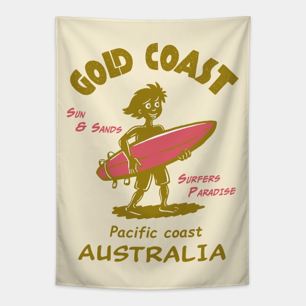 Gold coast Funny Surf Silhouette Tapestry by Alexander Luminova