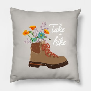 Take a Hike Hiking Boot with Flowers Pillow