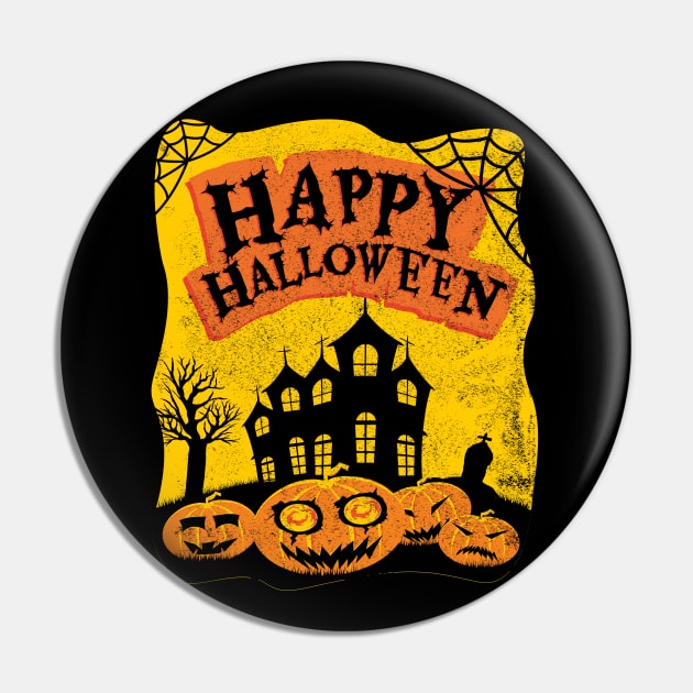 Happy Halloween Haunted House and Pumpkins Pin by Kylie Paul