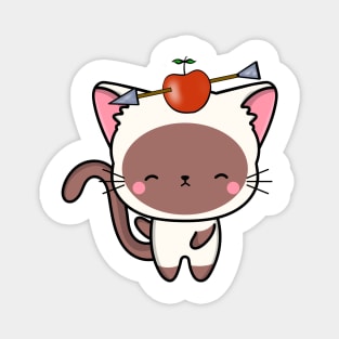 Funny White cat is playing william tell with an apple and arrow Magnet