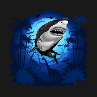 Great White Shark on Surreal Jurassic Underwater Scenery T-Shirt