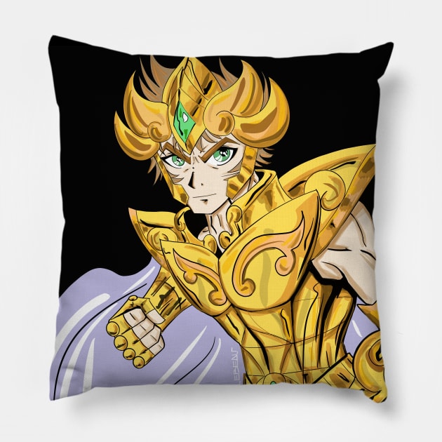 aioria of leo the gold saint in knights of the zodiac anime ecopop art Pillow by jorge_lebeau