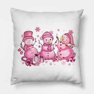 Pink Crhistmas Snowman Pillow