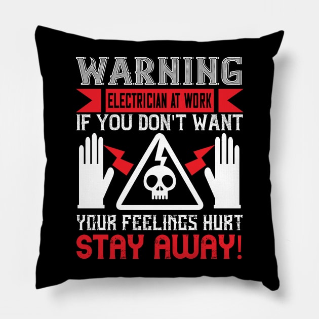 Electrician Warning Pillow by MonkeyBusiness