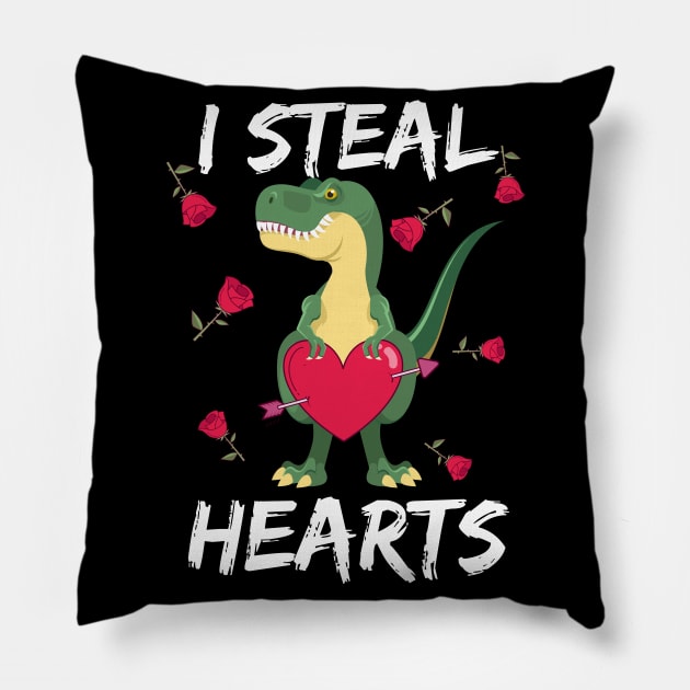 I Steal Hearts Valentines Day T-Rex Pillow by medrik