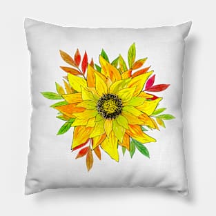 Sunflower and Autumn Leafs Pillow