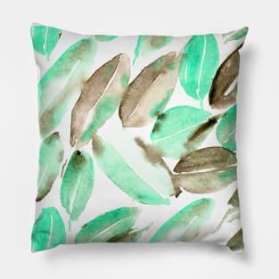 Watercolor mint and earthy leaves - hand painted nature Pillow