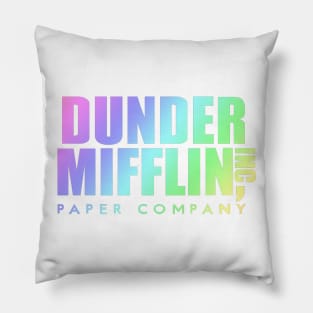 Rainbow Dunder Mifflin Logo from The Office white background Pillow