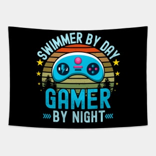 Swimmer Lover by Day Gamer By Night For Gamers Tapestry