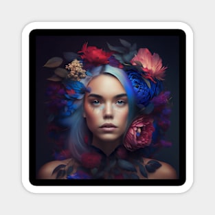 Girl with blue hair and flowers Magnet