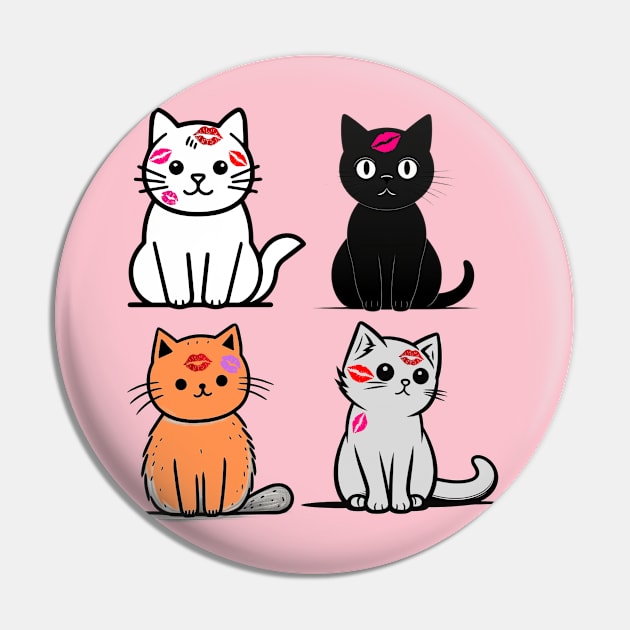 Cat Kisses - Cute Cat Lipstick Design Pin by Melty Shirts