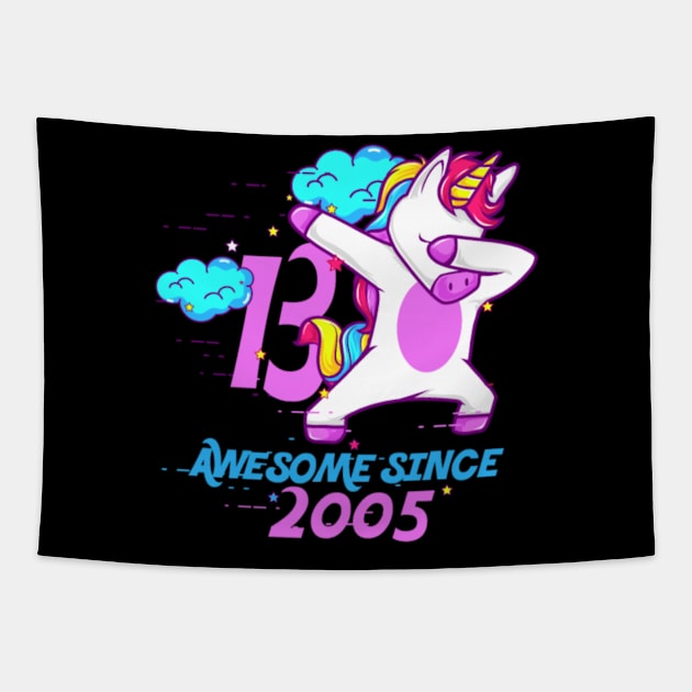 Dabbing Unicorn - Awesome since 2005 Tapestry by Xizin Gao