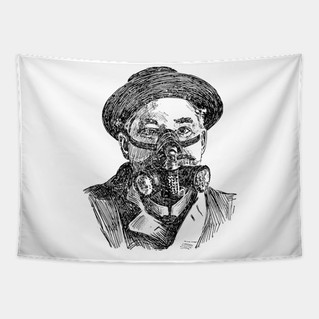 Man in gas mask Tapestry by Redbooster