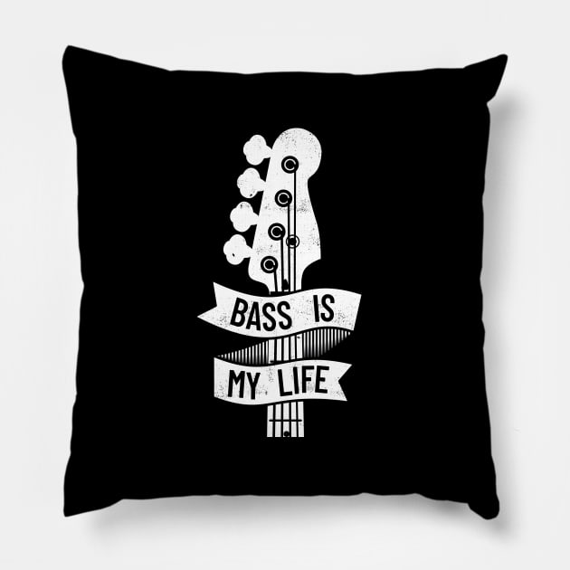 Bass is My Life Bass Guitar Headstock Dark Theme Pillow by nightsworthy