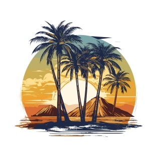 Natural background, sunset at the side of the river on palm branches T-Shirt