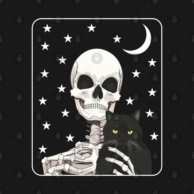 Cat Lover Halloween Skull Skeleton Holding Cat by PhiloArt
