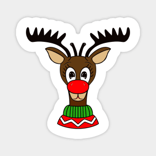 REINDEER Merry Christmas Green Red Sweater Magnet