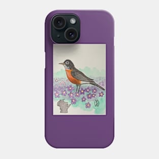 Wisconsin state bird and flower, the robin and wood violet Phone Case