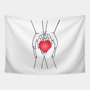 Red Love Sign in Hands Line Art Tapestry