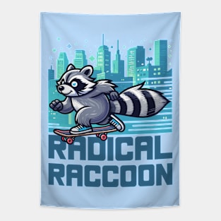 Radical Raccoon: Urban Skateboarder Tapestry