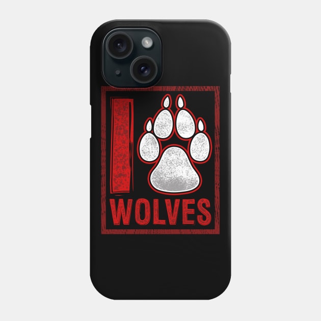 I Love Wolves Paw Print Heart Phone Case by fizzyllama
