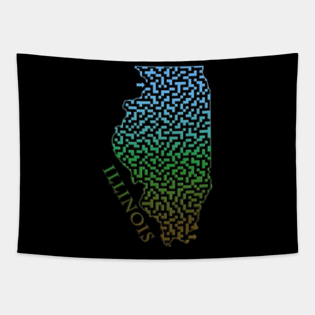 Illinois State Outline Maze & Labyrinth T-Shirt Tapestry by gorff