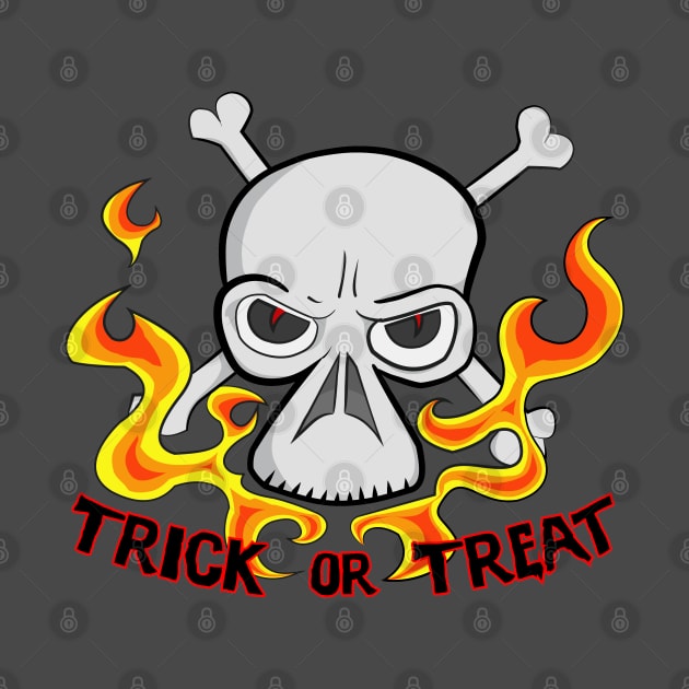 Trick or Treat Cartoon Horror Fiery Skull by Dad n Son Designs