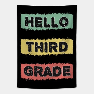 Hello Third Grade Cute Back to School RETRO Gift for Kids and Teachers Tapestry