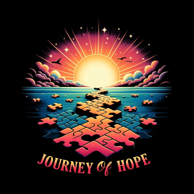 Puzzle pieces forming a path leading to a bright future with the words - Journey of Hope by ArtbyJester