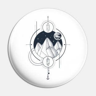 Creative Illustration In Geometric Style. Adventure, Nature, Travel, Mountains And Crystals Pin