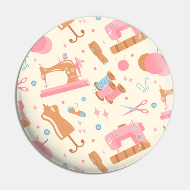 Sewing and Quilting Themed Pastel Print Pin by Apache Sun Moon Rising