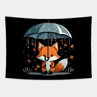Red Fox Rainy Day With Umbrella Tapestry