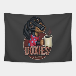 Cute Doxie and coffee funny fur baby Dachshund with a hot cup tee Tapestry