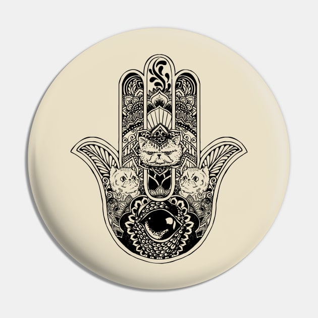 Hamsa Hand Cat Cat Pin by huebucket